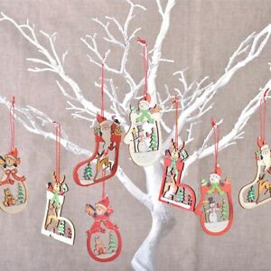 24Pcs de madera árbol de Navidad Ornamento Colgante Hazlo tú mismo regalo Navidad Colgantes Decoraciones