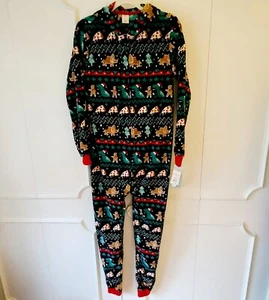 Cat & Jack Dino T-Rex Christmas Youth XL Hooded Pajamas Dinosaur Holiday Jumper - Picture 1 of 16