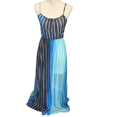 Vestido Studio Y Maxi listrado azul ombre e branco sem mangas feminino tamanho XS - Imagem 1 de 4
