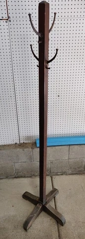 Mission Stickley Style Coat Rack or Tree Wood & Brass Vintage 71" Tall Cover