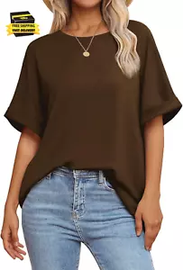 Womens Oversized T Shirts Summer Tops Spring Casual Loose Fit Workout Short Slee - Picture 1 of 6
