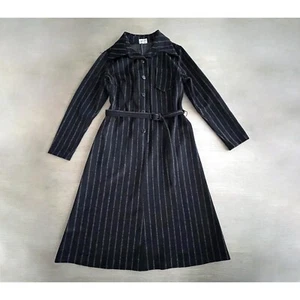 Vintage 70s Barbarella Black Striped Midi Dress with Belt, Made in Finland, S/M - Picture 1 of 6