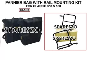 "PANNIER PAIR BLACK WITH MOUNT Fit FOR ROYAL ENFIELD CLASSIC 350 & 500 - Picture 1 of 12