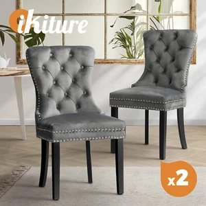 Oikiture 2x Velvet Dining Chairs Upholstered French Provincial Tufted Grey - Picture 1 of 11