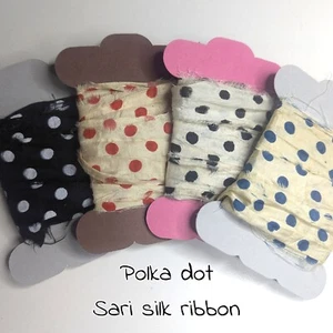 SARI SILK RIBBON, polka dot ribbon, sold at £3.99 per 5 metres - Picture 1 of 5