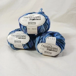 Cascade Yarns Invito Multicolor #07 Mixed Blues Lot of 3 Balls 50g Italy HTF NEW - Picture 1 of 10