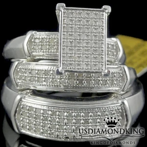 MEN'S WOMEN'S HIS HER .75CTW GENUINE REAL DIAMOND TRIO WEDDING RING BAND SET NEW - Picture 1 of 7