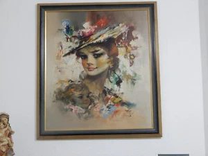 Ölbild auf Leinwand, mit Zertifikat, Anoush, Mutter mit Kind, 70x80 - Bild 1 von 4