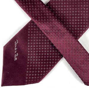 Vintage: Oscar de la Renta Mens Tie, Script Logo, Red w/ White Geometic Pattern - Picture 1 of 8