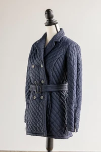 JAEGER Navy Quilted Coat Jacket with Belt UK Size 12 / US Size 10 - Picture 1 of 7