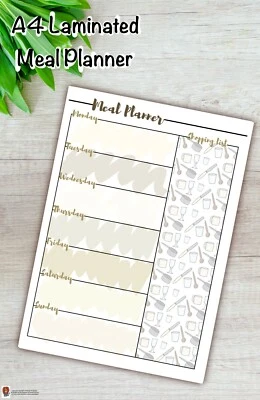 Handmade, A4, Weekly Meal Planner and Shopping list, Laminated, Wipe clean,  - Image 1 of 4