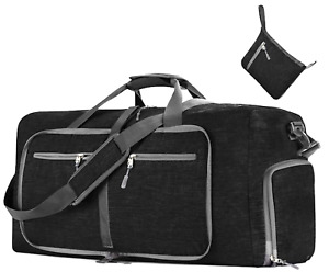Travel Duffle Bag 85 L Black, for Men Women, Foldable, with Shoes Compartment