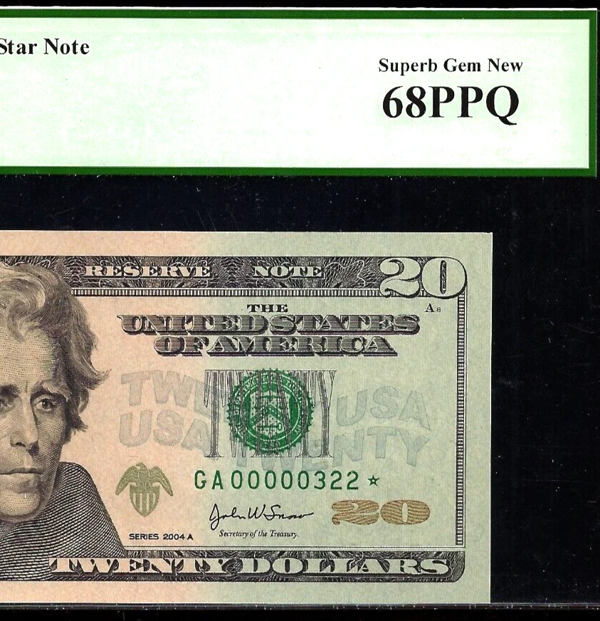 2004A $20 Federal Reserve Note PCGS 68PPQ - Gem Low Serial Number Star 00000322* - Image 1 of 3