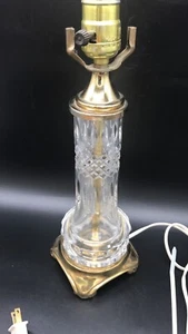 Vintage Crystal Cut Glass Brass  Boudoir Small Table Lamp Square Base #6205 14” - Picture 1 of 16