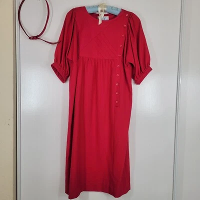 Vtg Leslie Fay Union Made Fuchsia Puff  Sleeve Belted Dress 1970s Modest - Image 1 of 4