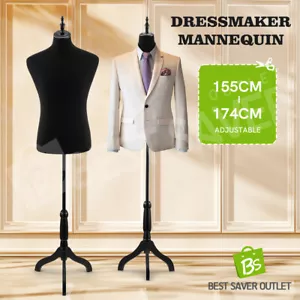 Male Mannequin Torso Display Manikin Model Dummy Tripod Stand Dressmaker Black - Picture 1 of 9