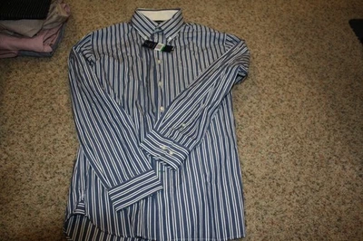 Nuevo Vestido Para Hombre Tommy Hilfiger Grande Camisa Con Botones Azul Rayas Foto 1 de 4