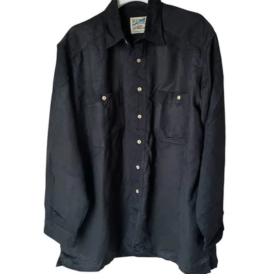 Camisa de gamuza TravelSmith vintage negra con botones, L Foto 1 de 4