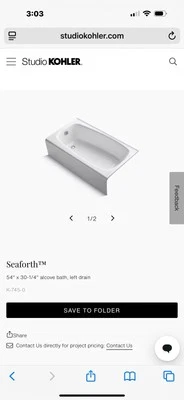 Kohler Seaforth bathtub 54" New In Original Frame - Image 1 of 3