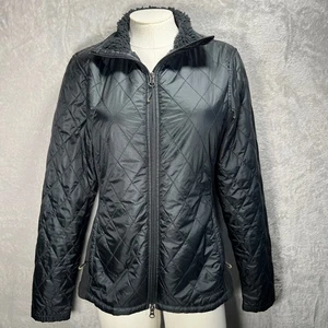 LL Bean Womens Quilted Puffer Jacket Fleece Lined Collar Zip Up Black Size S - Picture 1 of 7