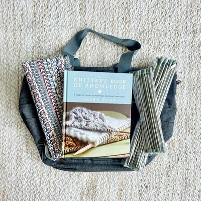 Complete Beginner Knitting Kit – Needles, Bags, Debbie Bliss Book - Image 1 of 4