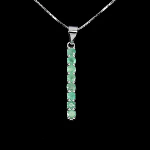 925 Sterling Silver Necklace Round Emerald 3mm Natural Gemstone Jewelry 18inches - Picture 1 of 13
