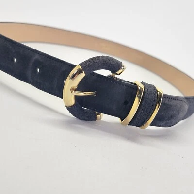 Talbots кожаный ремень 34 L замшевый золотистый фурнитура сланец синий серый винтажный - Изображение 1 из 4