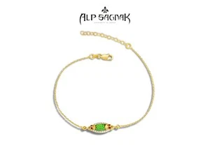 Pulsera Alp Sagnak Oro Amarillo 14 K Calavera Diamantes Rubíes Mosaico Verde - Imagen 1 de 4