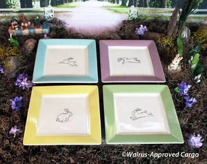 PRESIDENT’S CHOICE SQUARE BUNNY SALAD PLATES (4) - PURPLE YELLOW BLUE AND GREEN - Picture 1 of 7