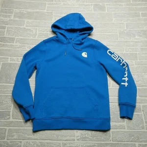 Carhartt Hoodie Youth Size M (8-10) Blue Fleece Hooded Sweatshirt Arm Graphic - Picture 1 of 7