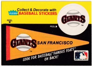 1986 Fleer San Francisco Giants Logo Stickers Famous Feats #18 Red Rolfe Back - Picture 1 of 2
