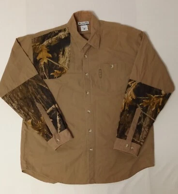 Vtg Columbia Button Up Shooting Hunting Shirt Mens L Camo Brown Right Handed - Image 1 of 4