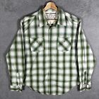 Levi's Red Tab Pearl Snap Shirt Green Plaid Long Sleeve Western Wear Men's Large