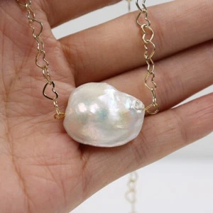 20 mm South Sea Baroque Natural White 18 " Pearl Necklace 14k Gold P T255 - Picture 1 of 7