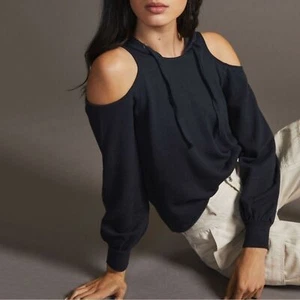 Nuevo con etiquetas Pullover Anthropologie Isla Hombro Frío Recortado Sudadera con Capucha en Negro Para Mujer MED - Imagen 1 de 9
