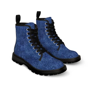 Ladies Blue Denim Effect Custom Made Designer Boots. UK Design and Supplier. - Picture 1 of 16