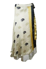 Boho CHAMPAGNE Sari Wrap MAXISkirt 2 Layer Reversible Printed Beach Sarong Dress