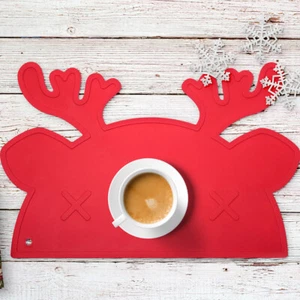 Silicone Placemat for Kids and Babies Portable Edges Prevent Spills Reindeer Red - Picture 1 of 5