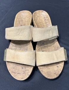 VIONIC "Pepper" Cork Wedges Slip On Sandals Tan Ruched 7 US/38 EU - Bild 1 von 7