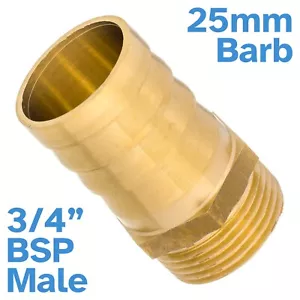 Brass 25mm Barb Hose - 3/4" BSP Male Threaded Pipe Fitting Tail Connector Thread - Picture 1 of 3