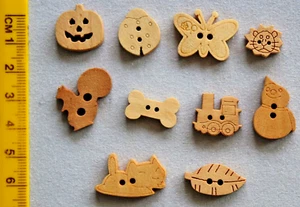 10 Natural Wood Mixed Shaped Wooden Buttons - Picture 1 of 1