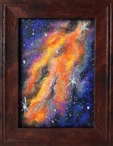 Space Painting Galaxy Original Art Star Artwork Framed 9 by 7 . - Picture 1 of 8