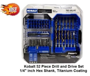 Kobalt 52 Piece Drill and Drive Set 1/4" inch Hex Shank, Titanium Coating NEW - Picture 1 of 10