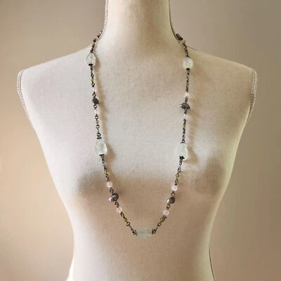 Collar Stephen Dweck Perla Piedras Preciosas Doble Eslabón Plata Esterlina Estación Palanca Foto 1 de 4