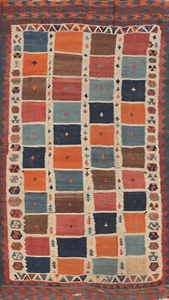 Flat-weave Vegetable Dye Kilim Antique Rug Wool Hand-made Reversible Carpet 4x8 - Picture 1 of 13