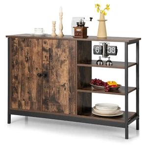 2-Door Industrial Kitchen Storage Cabinet Buffet Sideboard Open Shelves - Picture 1 of 10