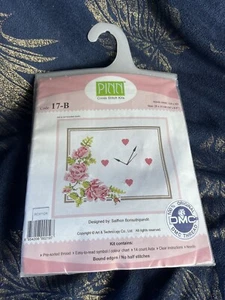 PINN 17-B Pink Flowers Working Clock Cross Stitch Set New DMC Thread - Picture 1 of 5