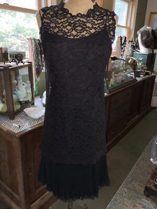 VTG Elinor Gay Slip 2 Pc Lace Overlay Pleated Skirt Dress Sz 6 Flapper Style - Picture 1 of 15