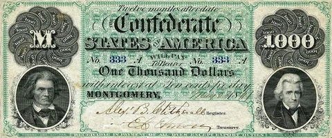 1861 $1000 T1 *Reproduction* Civil War Currency Andrew Jackson - John C Calhoun Cover