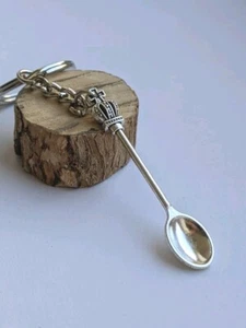 Spoon Keyring Keychain With Crown Detail Miniature Tiny Spoons Silver Tone Metal - Picture 1 of 8